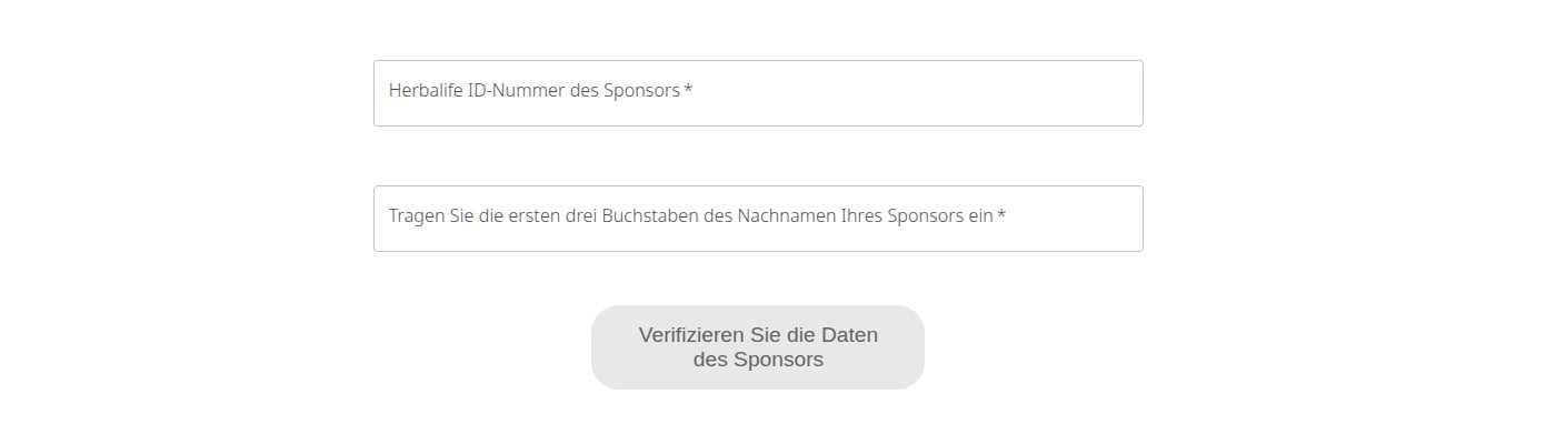Herbalife Registrierung mit dem Feld für die Sponsor-ID
